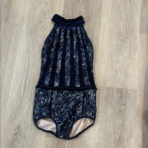 Sequin Halter Kids Dance Costume - Navy Blue
